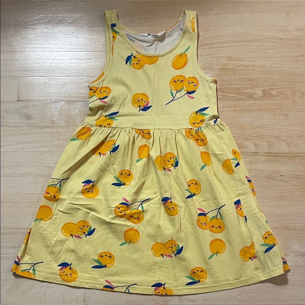 4 for $13 - Yellow Kids Dress with Orange Print size 6/7